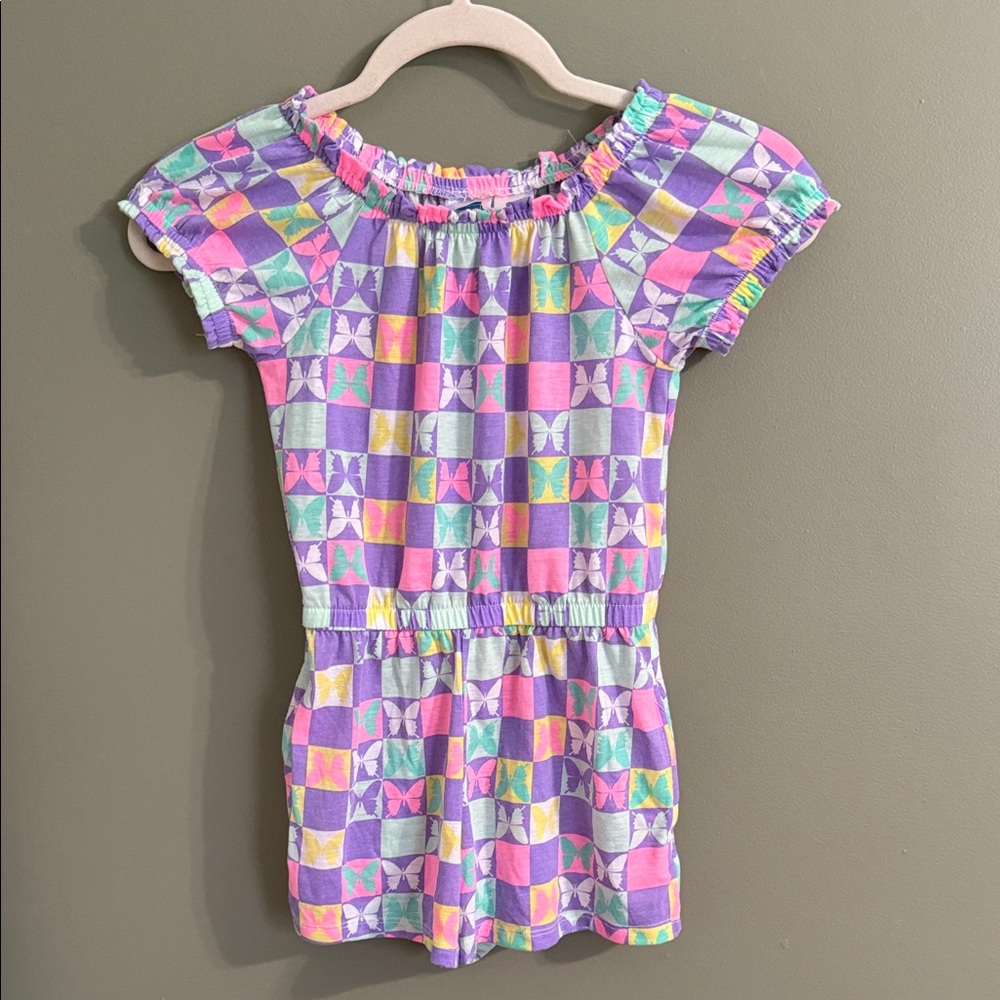 Colorful Butterfly Patterned Romper - 7/8